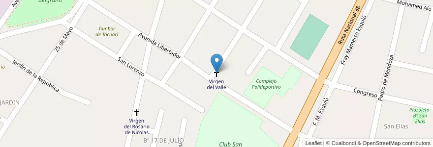 Mapa de ubicacion de Virgen del Valle en アルゼンチン, トゥクマン州, Departamento Monteros, Municipio De Villa Quinteros.
