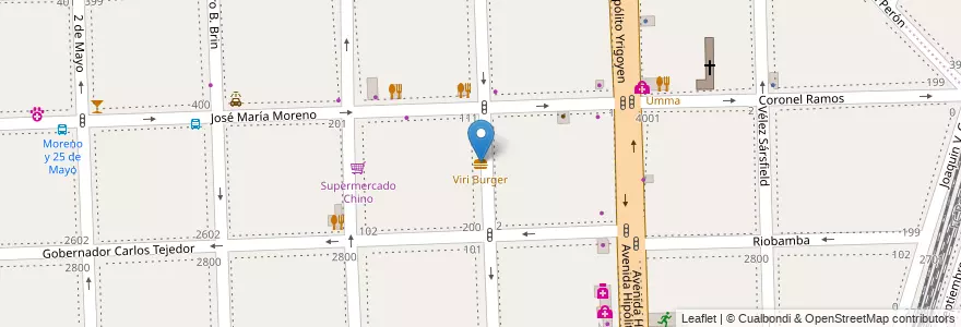 Mapa de ubicacion de Viri Burger en アルゼンチン, ブエノスアイレス州, Partido De Lanús, Lanús Oeste.