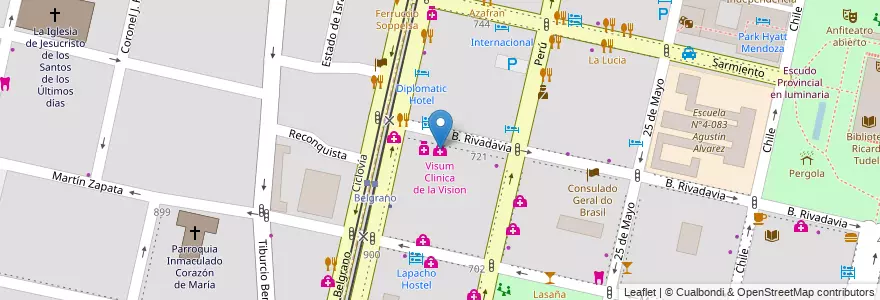 Mapa de ubicacion de Visum Clinica de la Vision en آرژانتین, شیلی, Mendoza, Departamento Capital, Sección 2ª Barrio Cívico, Ciudad De Mendoza.