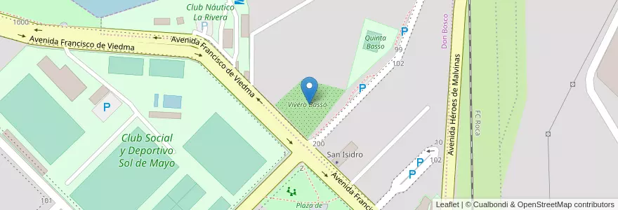 Mapa de ubicacion de Vivero Basso en アルゼンチン, リオネグロ州, Departamento Adolfo Alsina, Viedma, Viedma.