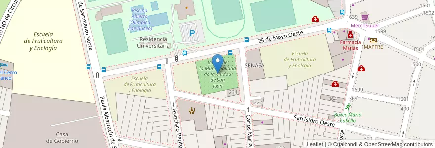 Mapa de ubicacion de Vivero de la Municipalidad de la Ciudad de San Juan en Arjantin, San Juan, Şili, Capital.