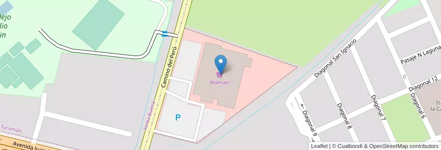 Mapa de ubicacion de Walmart en アルゼンチン, トゥクマン州, San Miguel De Tucumán, Departamento Capital, Departamento Yerba Buena, Yerba Buena.
