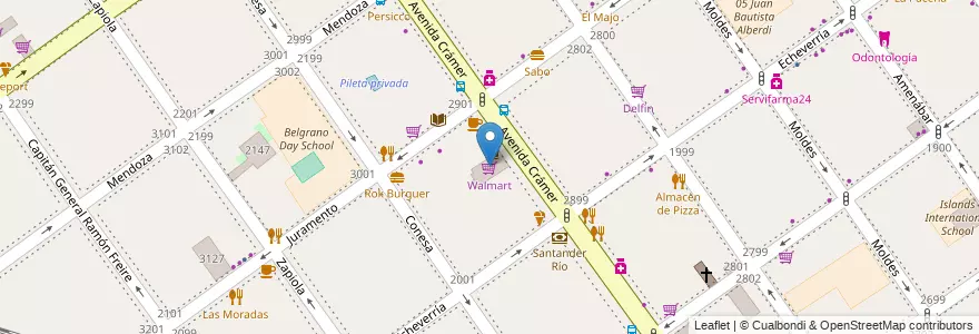 Mapa de ubicacion de Walmart, Belgrano en Arjantin, Ciudad Autónoma De Buenos Aires, Buenos Aires, Comuna 13.