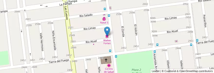 Mapa de ubicacion de Walter Fortes en アルゼンチン, チリ, メンドーサ州, Departamento Las Heras, Distrito El Challao.