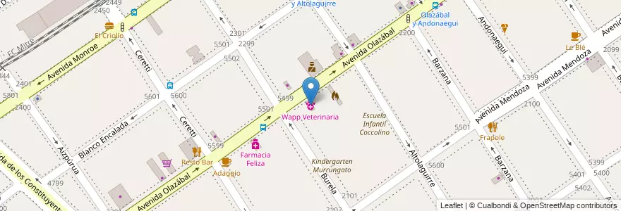 Mapa de ubicacion de Wapp Veterinaria, Villa Urquiza en Argentinië, Ciudad Autónoma De Buenos Aires, Comuna 12, Buenos Aires.