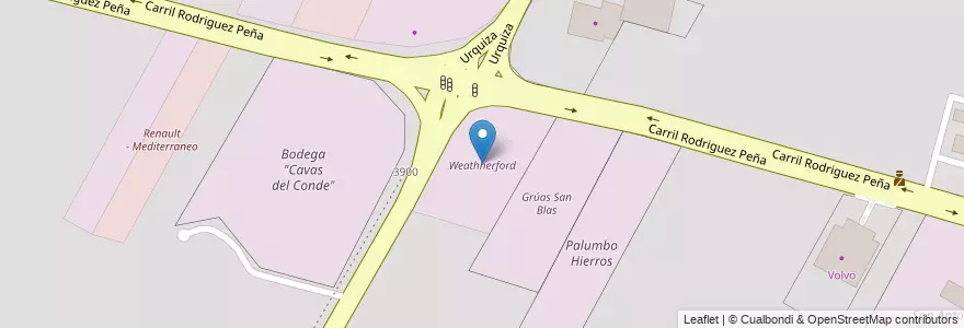 Mapa de ubicacion de Weathherford en アルゼンチン, チリ, メンドーサ州, Departamento Maipú, Distrito Luzuriaga, Maipú.