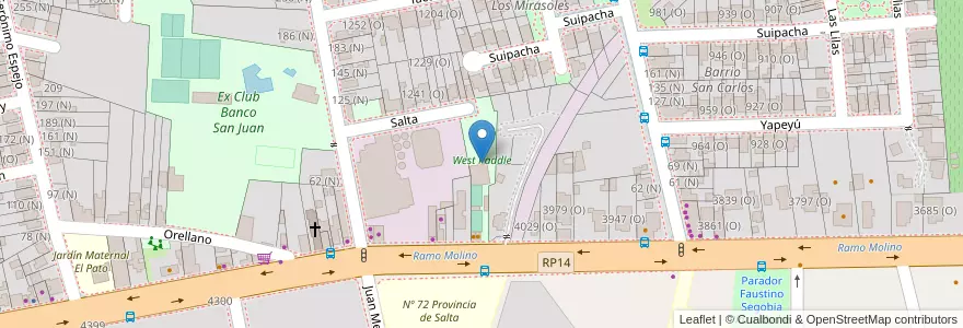 Mapa de ubicacion de West Paddle en 아르헨티나, San Juan, 칠레, Rivadavia.
