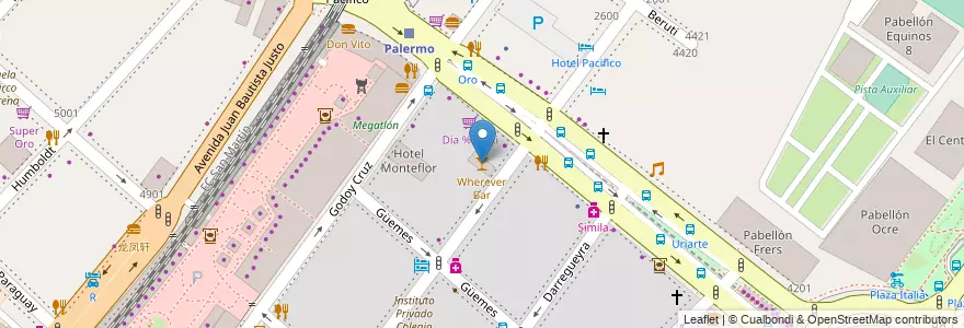 Mapa de ubicacion de Wherever Bar, Palermo en آرژانتین, Ciudad Autónoma De Buenos Aires, Buenos Aires, Comuna 14.