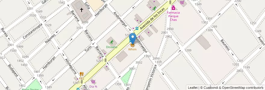 Mapa de ubicacion de Whim, Parque Chas en آرژانتین, Ciudad Autónoma De Buenos Aires, Buenos Aires, Comuna 15.