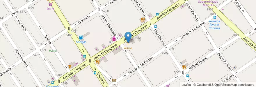 Mapa de ubicacion de Winna, Villa Urquiza en Argentine, Ciudad Autónoma De Buenos Aires, Comuna 12, Buenos Aires.