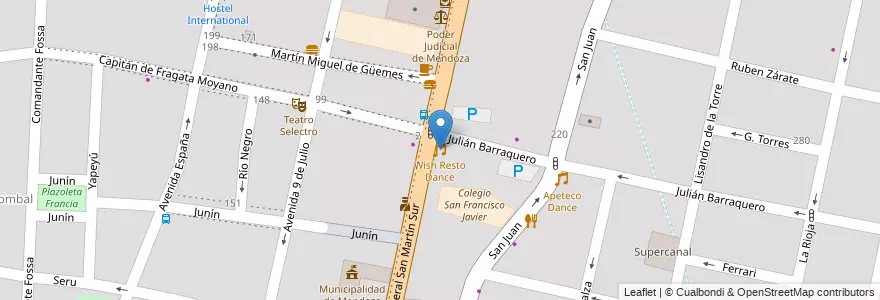 Mapa de ubicacion de Wish Resto Dance en الأرجنتين, تشيلي, Mendoza, Departamento Capital, Sección 2ª Barrio Cívico, Ciudad De Mendoza.