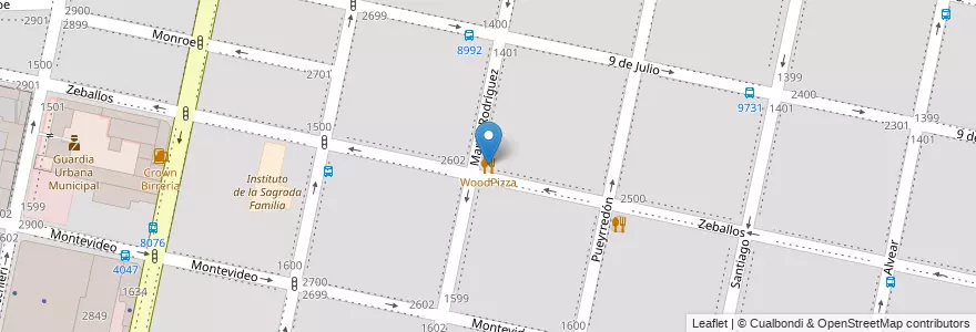 Mapa de ubicacion de WoodPizza en الأرجنتين, سانتا في, Departamento Rosario, Municipio De Rosario, روساريو.
