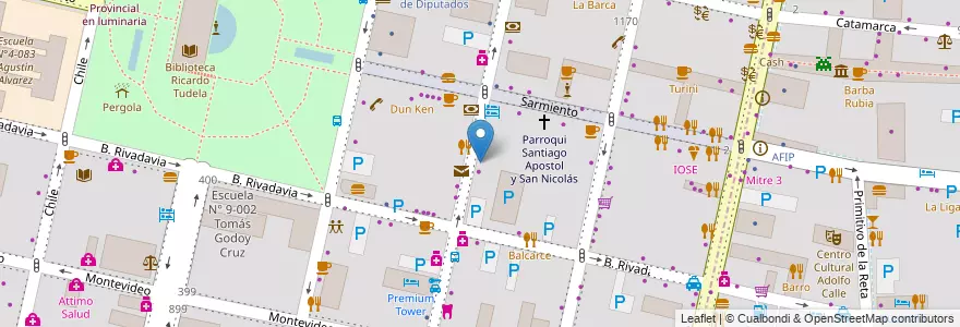 Mapa de ubicacion de x+ pancho en アルゼンチン, チリ, メンドーサ州, Departamento Capital, Ciudad De Mendoza.
