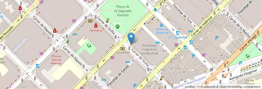 Mapa de ubicacion de Xurreria de Sagrada Familia en 스페인, Catalunya, Barcelona, Barcelonès, 바르셀로나.
