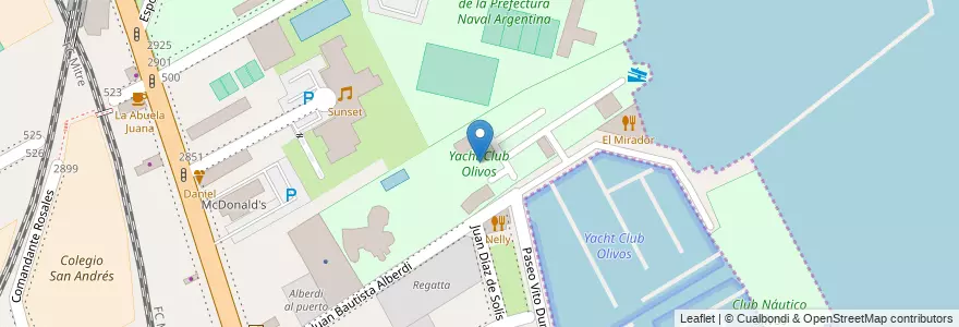 Mapa de ubicacion de Yacht Club Olivos en Argentinië, Buenos Aires, Partido De Vicente López, Vicente López.