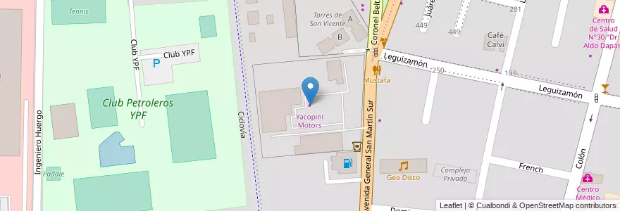 Mapa de ubicacion de Yacopini Motors en Arjantin, Şili, Mendoza, Godoy Cruz, Departamento Godoy Cruz, Distrito Ciudad De Godoy Cruz.