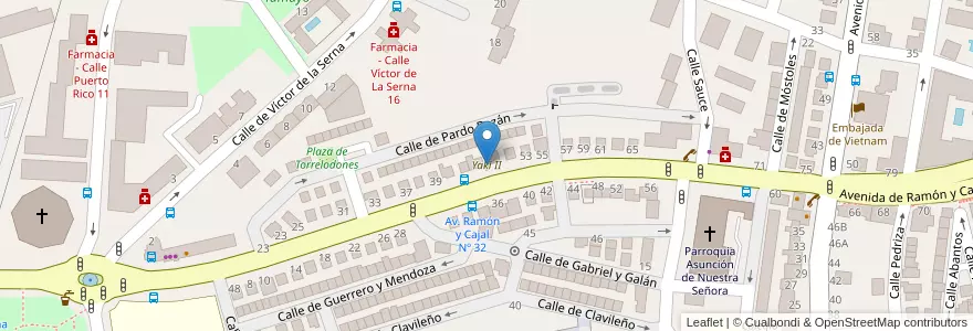 Mapa de ubicacion de Yaki II en İspanya, Comunidad De Madrid, Comunidad De Madrid, Área Metropolitana De Madrid Y Corredor Del Henares, Madrid.