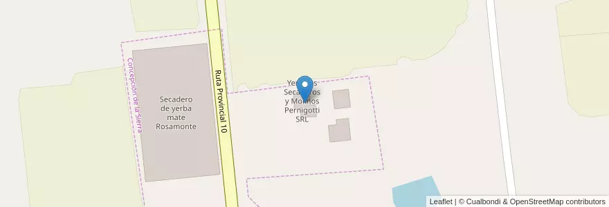 Mapa de ubicacion de Yerbales Secaderos y Molinos Pernigotti SRL en Argentina, Misiones, Departamento Concepción, Municipio De Concepción De La Sierra, Concepción De La Sierra.
