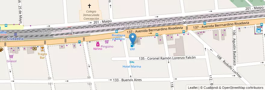 Mapa de ubicacion de YPF en Argentina, Buenos Aires, Partido De Tres De Febrero, Ciudadela.
