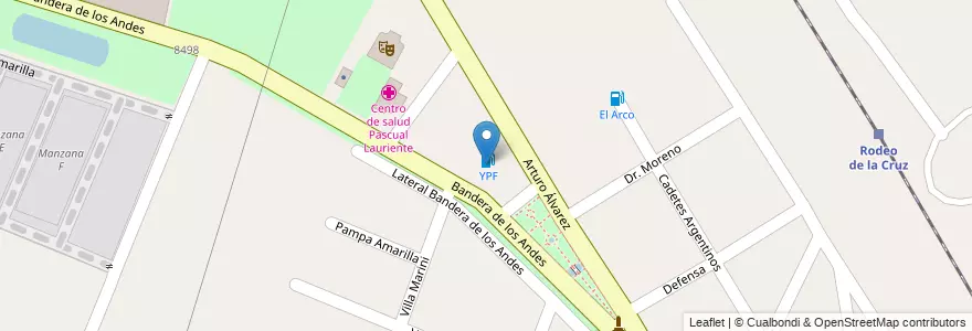 Mapa de ubicacion de YPF en アルゼンチン, チリ, メンドーサ州, Departamento Guaymallén, Distrito Kilómetro 11, Distrito Rodeo De La Cruz.