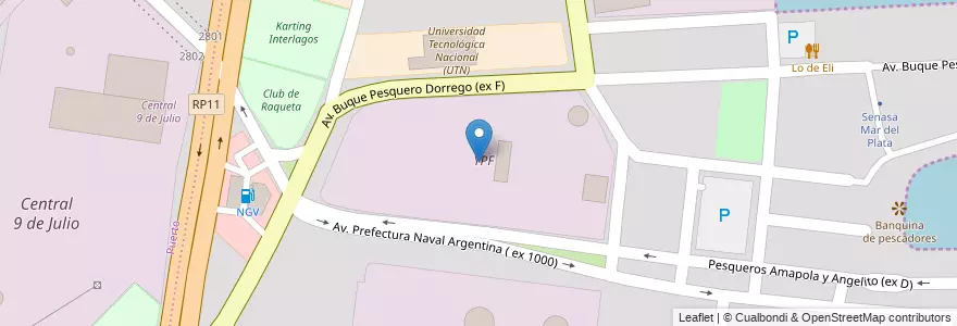 Mapa de ubicacion de YPF en 아르헨티나, 부에노스아이레스주, Partido De General Pueyrredón, Mar Del Plata.