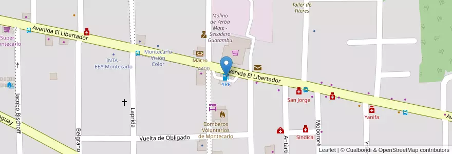 Mapa de ubicacion de YPF en Argentinien, Misiones, Departamento Montecarlo, Municipio De Montecarlo, Montecarlo.