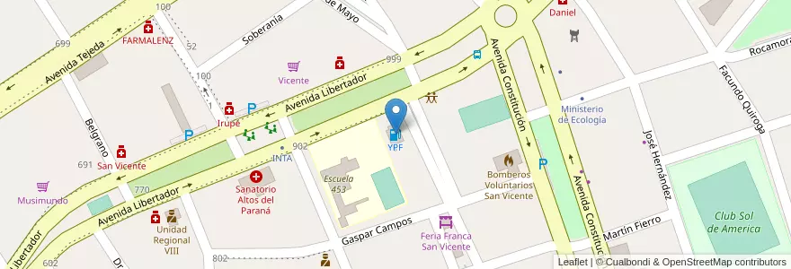 Mapa de ubicacion de YPF en アルゼンチン, ミシオネス州, Departamento Guaraní, Municipio De San Vicente.