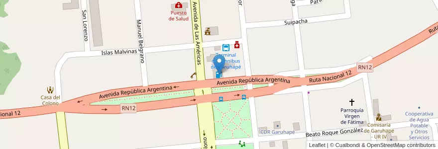 Mapa de ubicacion de YPF en Arjantin, Misiones, Departamento Libertador General San Martín, Municipio De Garuhapé.