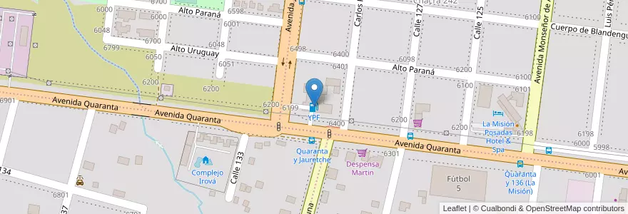 Mapa de ubicacion de YPF en アルゼンチン, ミシオネス州, Departamento Capital, Municipio De Posadas, Posadas.