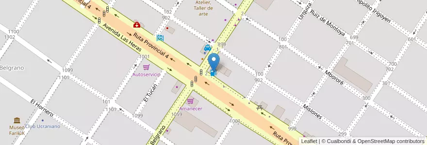 Mapa de ubicacion de YPF en アルゼンチン, ミシオネス州, Departamento Leandro N. Alem, Municipio De Leandro N. Alem, Leandro N. Alem.