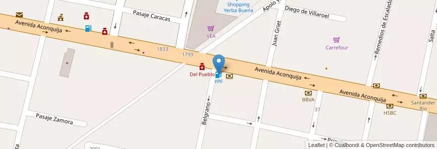 Mapa de ubicacion de YPF en 阿根廷, Tucumán, Departamento Yerba Buena, Yerba Buena.