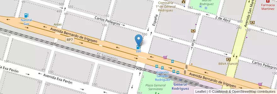 Mapa de ubicacion de YPF en Arjantin, Buenos Aires, Partido De General Rodríguez.