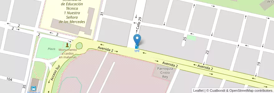 Mapa de ubicacion de YPF en Arjantin, Buenos Aires, Partido De Mercedes, Mercedes.