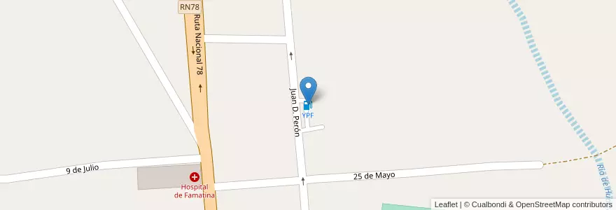 Mapa de ubicacion de YPF en アルゼンチン, ラ・リオハ州, Departamento Famatina.