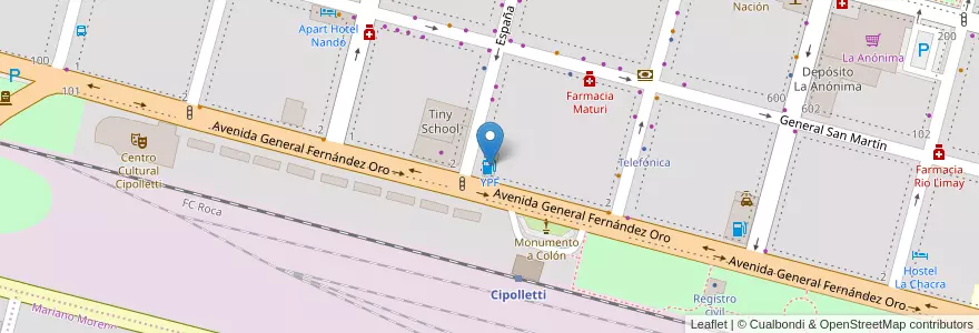 Mapa de ubicacion de YPF en アルゼンチン, チリ, リオネグロ州, Cipolletti, Departamento General Roca.