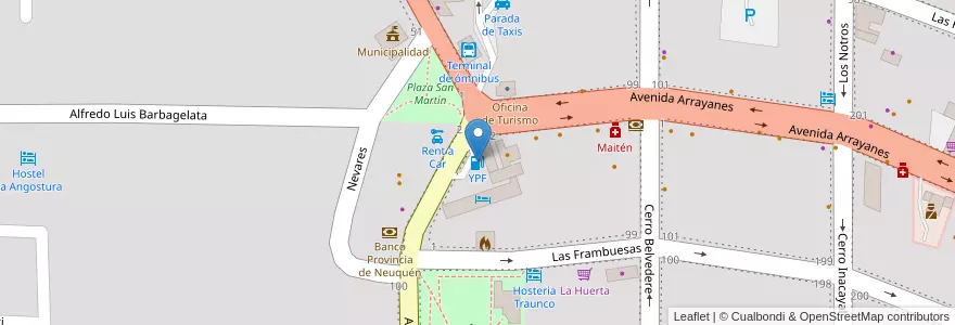 Mapa de ubicacion de YPF en アルゼンチン, チリ, ネウケン州, Departamento Los Lagos, Villa La Angostura, Villa La Angostura.
