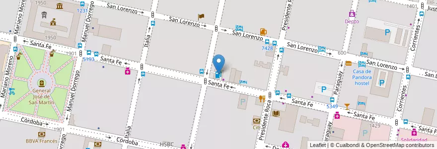 Mapa de ubicacion de YPF en アルゼンチン, サンタフェ州, Departamento Rosario, Municipio De Rosario, ロサリオ.