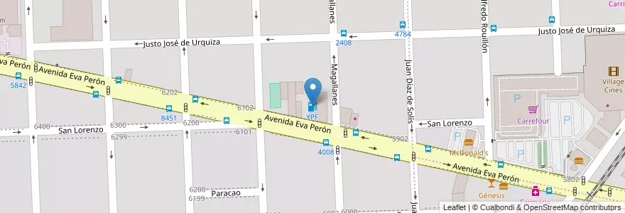 Mapa de ubicacion de YPF en 阿根廷, Santa Fe, Departamento Rosario, Municipio De Rosario, 罗萨里奥.
