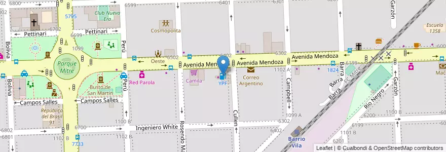 Mapa de ubicacion de YPF en アルゼンチン, サンタフェ州, Departamento Rosario, Municipio De Rosario, ロサリオ.