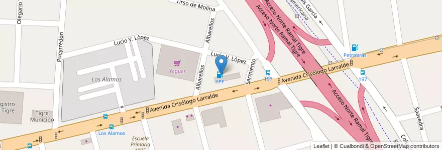 Mapa de ubicacion de YPF en 阿根廷, 布宜诺斯艾利斯省, Partido De Tigre, Tigre.