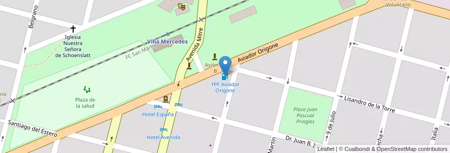 Mapa de ubicacion de YPF Aviador Origone en الأرجنتين, San Luis, General Pedernera, Villa Mercedes, Municipio De Villa Mercedes.