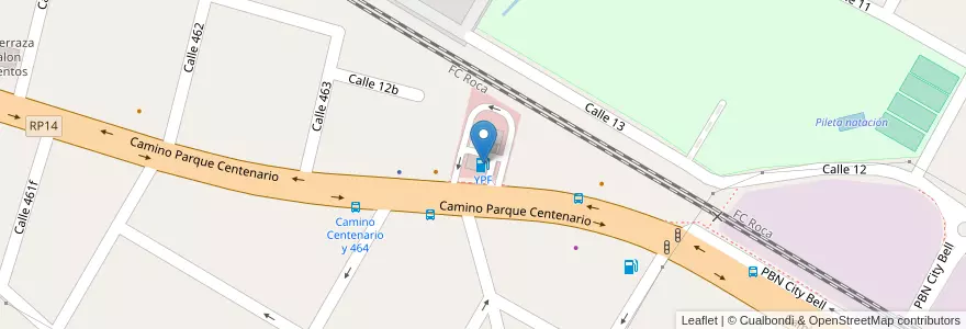 Mapa de ubicacion de YPF, City Bell en Argentinië, Buenos Aires, Partido De La Plata, City Bell.