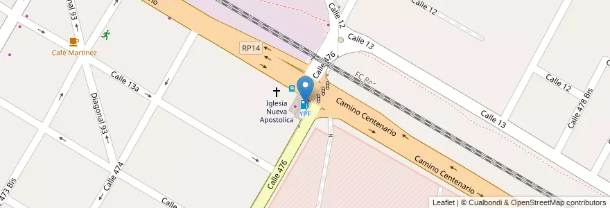 Mapa de ubicacion de YPF, City Bell en Arjantin, Buenos Aires, Partido De La Plata, City Bell.