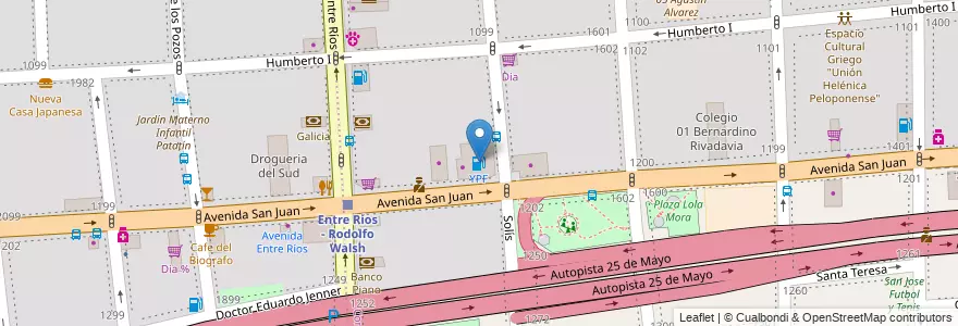 Mapa de ubicacion de YPF, Constitucion en Argentine, Ciudad Autónoma De Buenos Aires, Comuna 1, Buenos Aires.