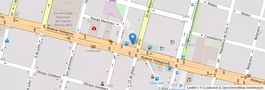 Mapa de ubicacion de YPF Full en Argentinien, Santa Fe, Departamento La Capital, Santa Fe Capital, Santa Fe.