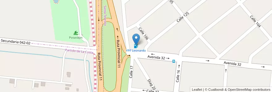 Mapa de ubicacion de YPF Leonardo en Arjantin, Buenos Aires, Partido De La Costa, Santa Teresita.