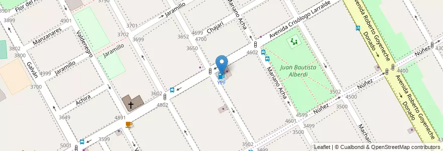 Mapa de ubicacion de YPF, Saavedra en الأرجنتين, Ciudad Autónoma De Buenos Aires, Comuna 12, Buenos Aires.