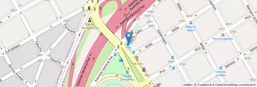 Mapa de ubicacion de YPF, Saavedra en Argentina, Ciudad Autónoma De Buenos Aires, Comuna 12, Partido De Vicente López, Buenos Aires, Vicente López.