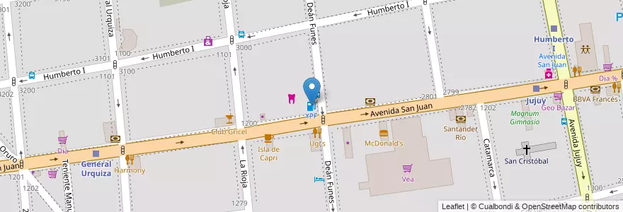 Mapa de ubicacion de YPF, San Cristobal en Argentinien, Ciudad Autónoma De Buenos Aires, Comuna 3, Buenos Aires.