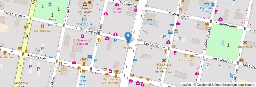 Mapa de ubicacion de ZAMPA en Arjantin, Şili, Mendoza, Departamento Capital, Sección 2ª Barrio Cívico, Ciudad De Mendoza.